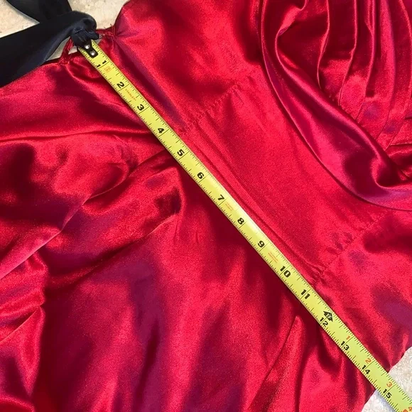 Vintage HEARTS & ROSES red satin dress with tulle, pinup, rockabilly 80s S - Picture 12 of 17